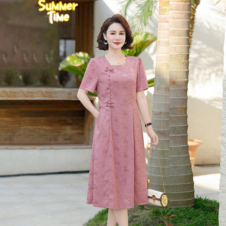 2026 Mom's Fashionable Chiffon Summer Dress - Versatile Mid-Length, Waist-Cinched Style for Middle-Aged & Elderly Women