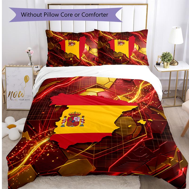 Ensemble de literie imprimé football Espagne 3 pièces Ensemble de couvre-lit douillet respirant comme cadeau de pendaison de crémaillère / de vacances