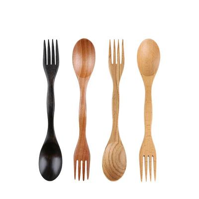 Wooden Simple Spoon Fork Outdoor Portable Multifunctional Tableware Creative Design Dual Use Dinnerware Household Kitchen Tool YLE058
