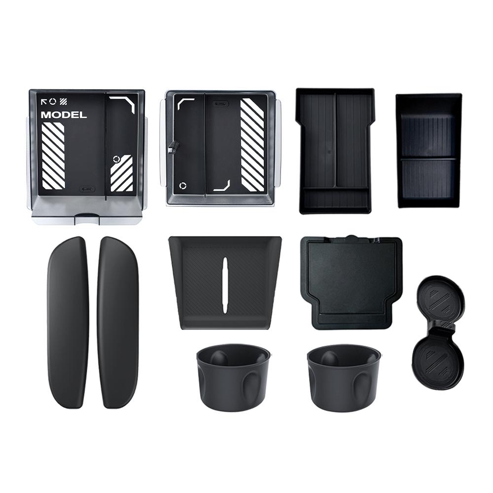 Patterned Silicone Mat Smoked Clear Storage Box Armrest Hidden Privacy Tray For Tesla Model Y L 2026 Long Wheelbase LWB 6Seater