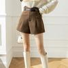 Tweed Shorts Women's Solid Color Casual High Waist Wide Leg Pants