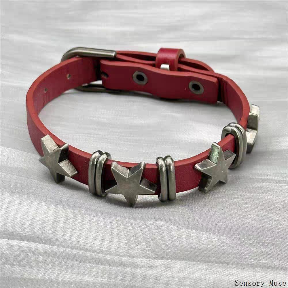 Retro Star Leather Bracelet: Y2K Punk Style Women's Trendy Hand Jewelry