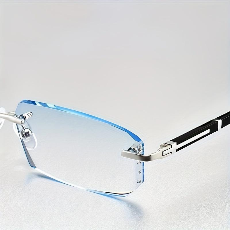 Herrenmode Brille Elegant Randlos Retro Stil PC Rahmen, Trendige Flache Gläser Anti Blaulicht Halbrahmen
