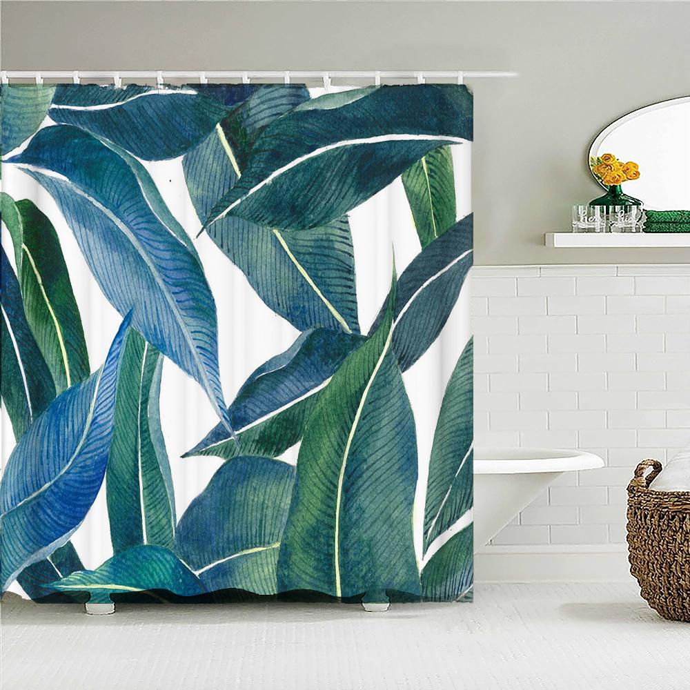 3D Shower Curtain Tropical Plants Palm Tree Birch Printed Waterproof Polyester Fabric Bath Curtains for Bathroom with Hooks