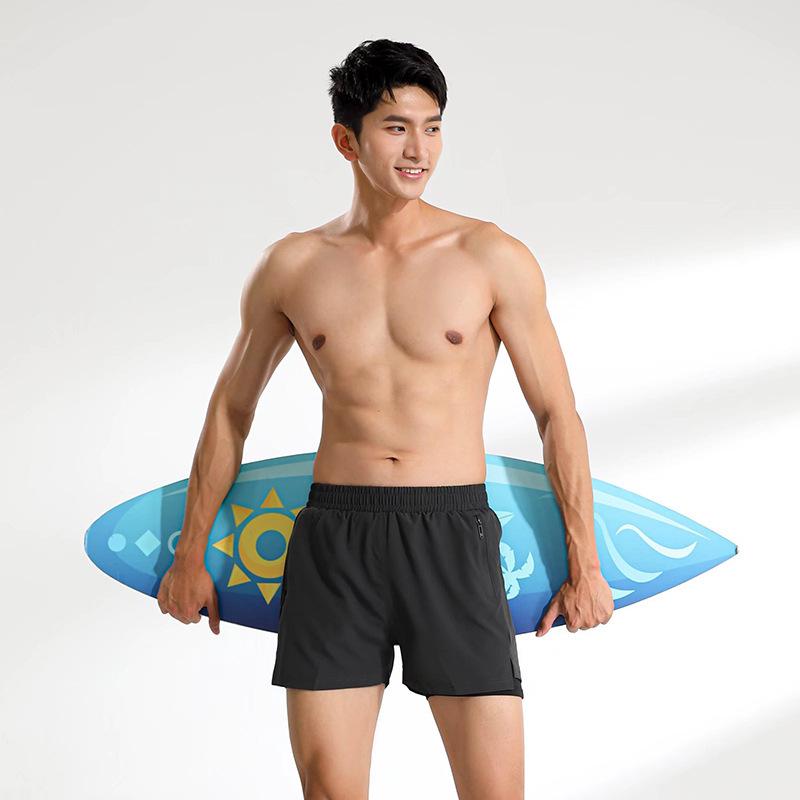 Men's Quick-Drying Double Layer Running Shorts - Anti-Exposure, Four-Point, Fake Two-Piece Design