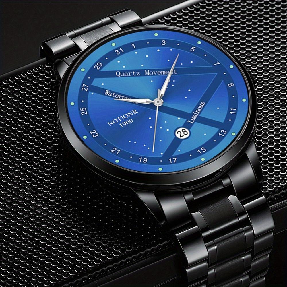 2pcs/set NOTIONR Business Men's Stainless Steel Wristwatches, Fashion Luminous Calendar Quartz Watch,Men's Gift Options