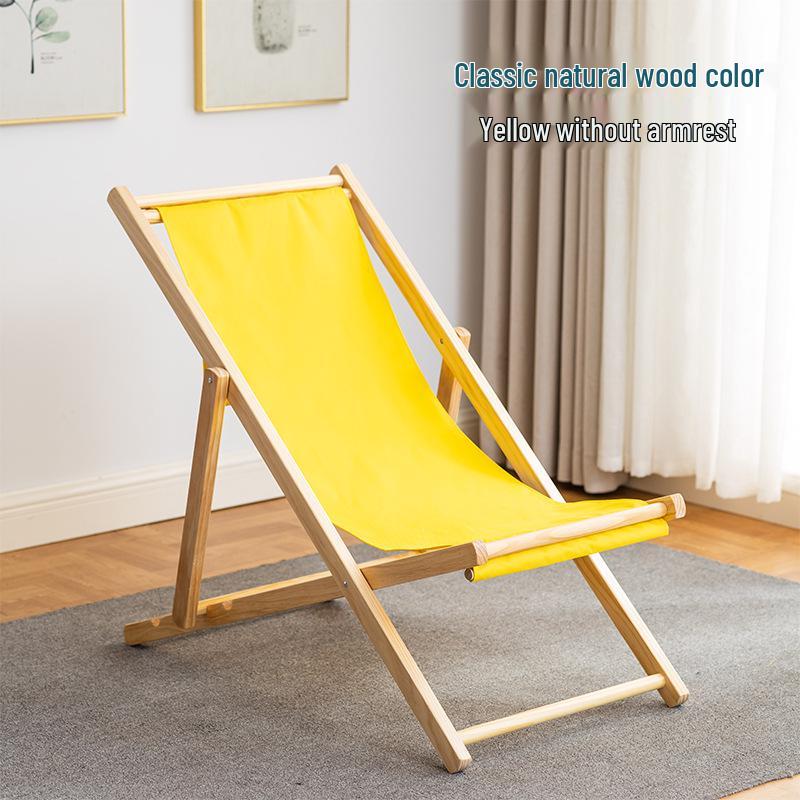 Solid Wood Outdoor Folding Recliner Beach Chair with Canvas for Adults