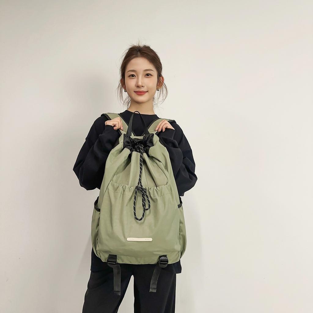 Schoolbag Casual Backpack Couple Travel Outdoor Sports Lightweight Drawstring Large Capacity Casual Cloth Bag