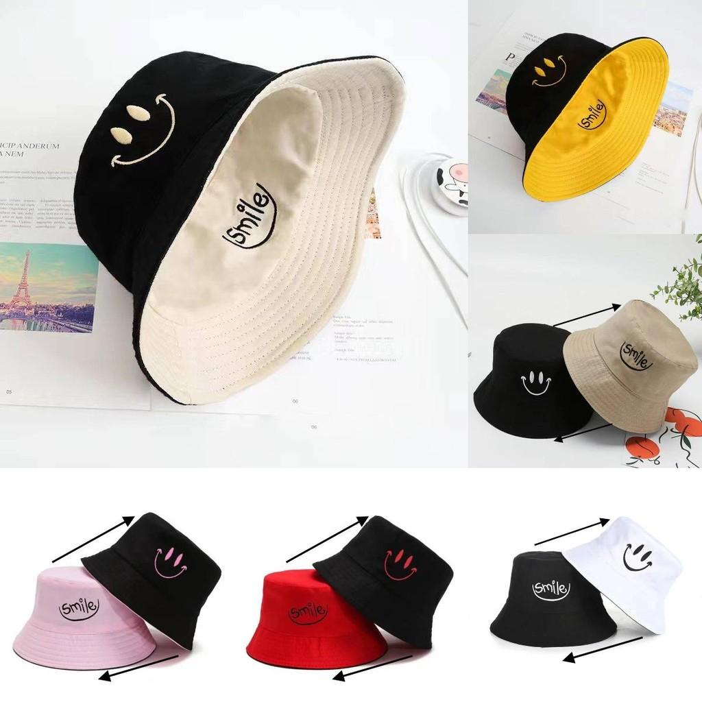 Embroidery Letters Smile Double Sided Fisherman Hat Spring Summer Protection Sun