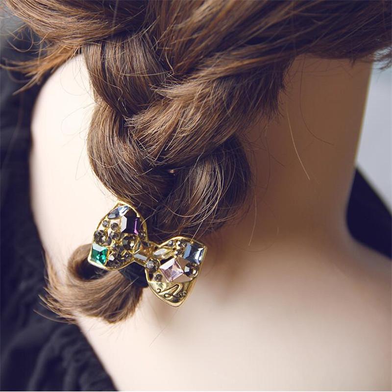 Vintage Elegant Crystal Hollow Metal Hair Rope Scrunchies Women Girls Elastic Tie Hair Rubber Bands Holder Accessories Headdress