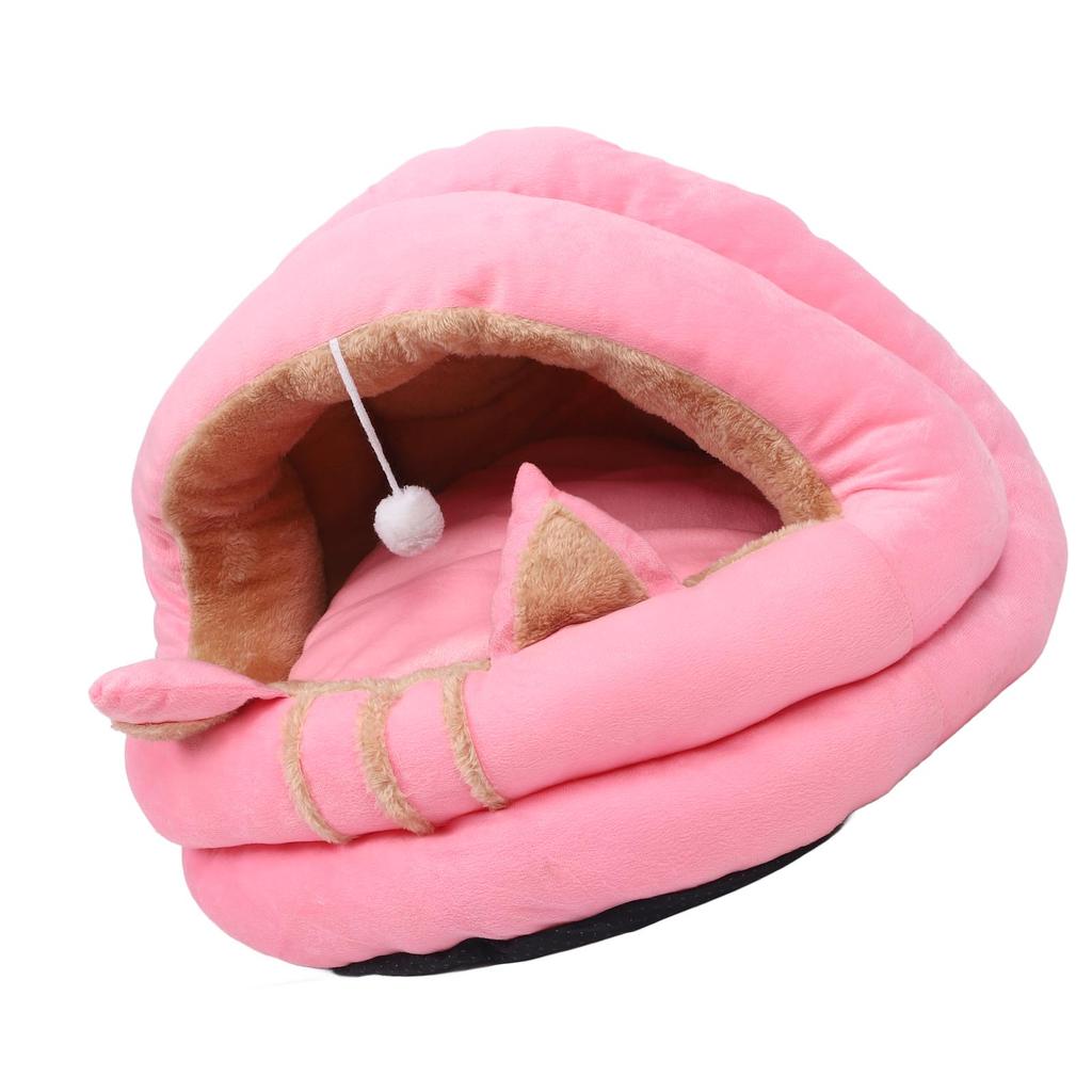 Cat House Ultra Soft Removable Washable Cute Ears Cushioned Hooded Cat Cave Bed for Indoor Pink L