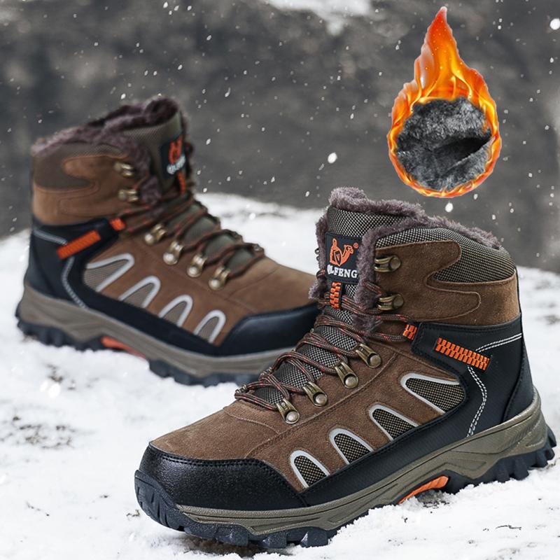 39-49 Winter Outdoor Waterproof Men's Snow Boots Mid-top Thick Bottom Plush Non-slip Wear-resistant Winter Large Size Snow Boots Winter Boots for Men