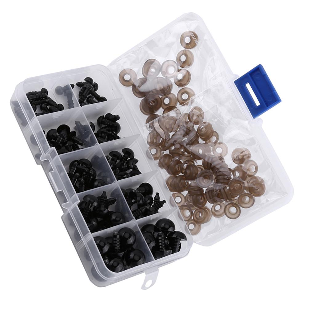 100pcs Black Plastic Toy Eyes for Puppets Dolls Crafts 6 12mm with Gasket