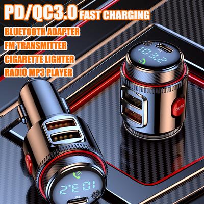 Car Bluetooth Adapter FM Transmitter Handsfree Calling Car Kit MP3 Player Type C PD 30W USB QC3.0 Fast Charging Dual USB Charger