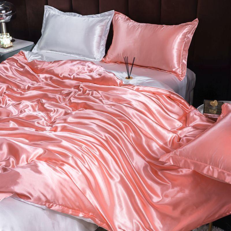 Double-sided four-piece set silky cool solid color three-piece set bed sheet quilt cover summer cool bedding
