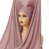 Hijab de Jersey Instantâneo Mais Recente Com Fivela Magnética Lenço de Jersey de Algodão Macio para Mulheres Borda Larga Costurada Toucas Abertas de Modal Muçulmanas Toucas de Baixo