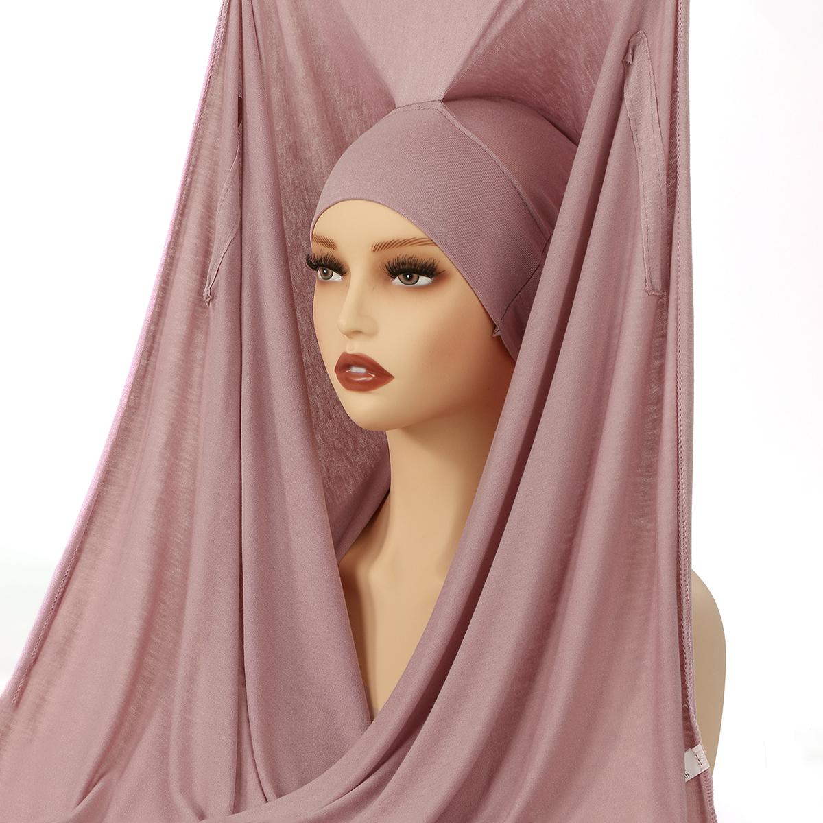 Yto Scarf Women's Newest Instant Jersey Hijab With Magnetic Buckle Soft Cotton Jersey Scarf Sew Wide Edge Muslim Modal Open Caps Undercaps