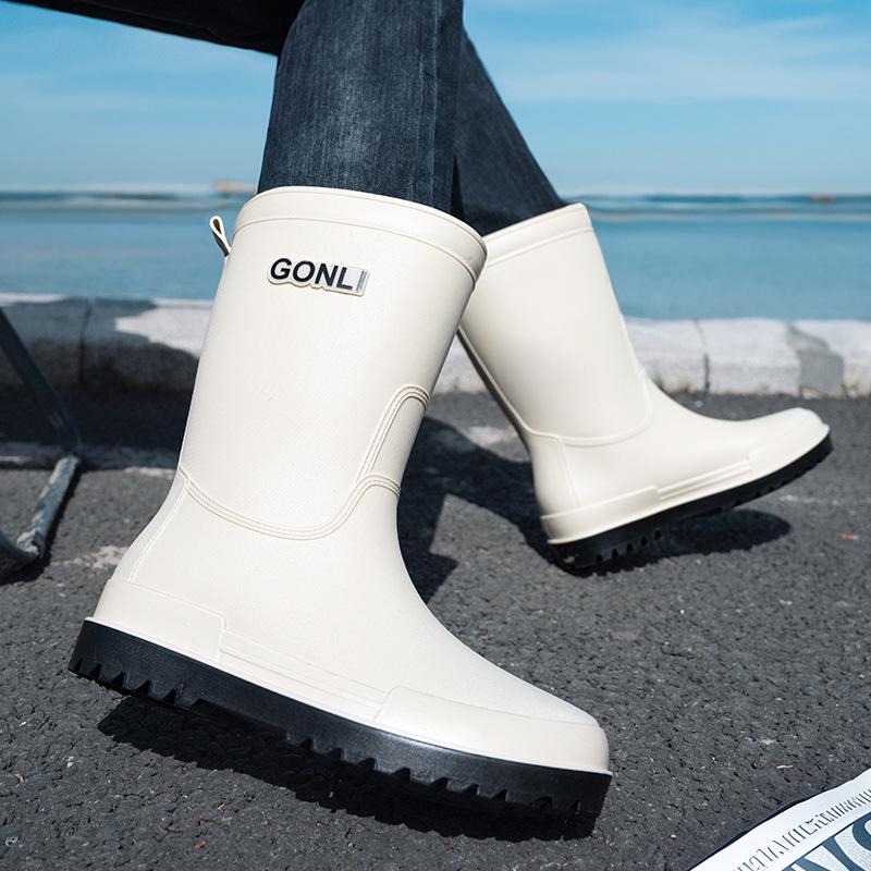 Men's Waterproof Rain Boots: Warm, Non-Slip, High-Top with Elastic Cuff, Ideal for Kitchen, Car Wash, and Fishing.