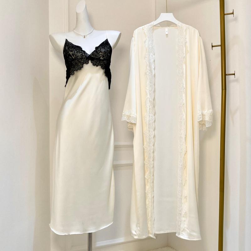 Sexy women's nightgown thin suspender vest with chest pad summer simulation silk hanging skirt nightgown dress live stream