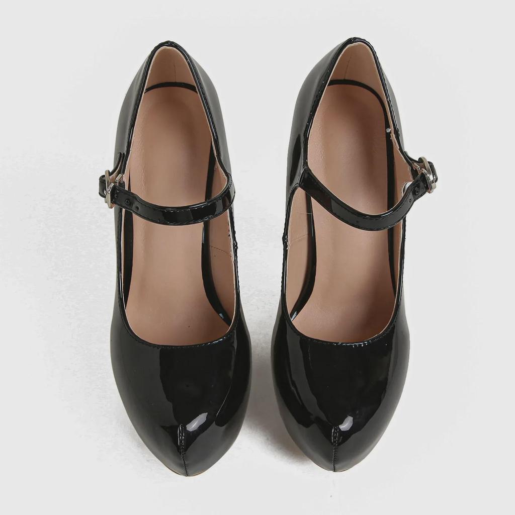 Sapatos de salto alto femininos, plataforma impermeável, couro envernizado, outono e inverno 2025 - tamanhos grandes disponíveis