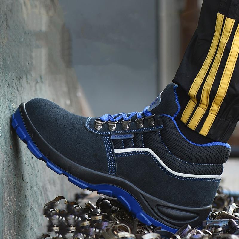 Mens Casual Warm Cotton Steel Toe Covers Working Safety Boots Worker Winter Cow Suede Leather Safe Shoes Security Ankle Botas