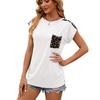 Summer Women's T-shirt Crew-neck Patchwork Leopard Pocket Short Sleeve Casual T-shirt Top