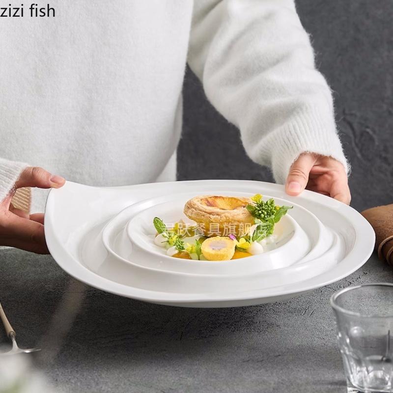 Weißer Keramik-Essteller, Sushi-Teller, Steakteller im westlichen Stil, Nudelteller, Dessertteller, Obstschale, Salatschüssel, Dim-Sum-Teller