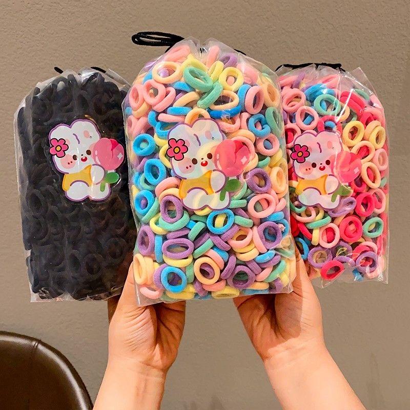 100PCS Colorful Basic Nylon Ealstic Hair Ties for Girls Ponytail Holder Scrunchie Rubber Band Kids Basic Hair Accessories