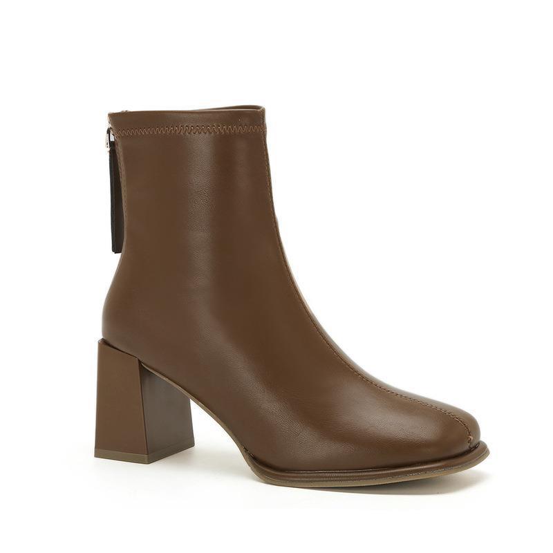 Yuexinwang genuine leather flat for Huizhou women's shoes grape mother same boots for women's autumn and winter new thickened thick heel short boots f