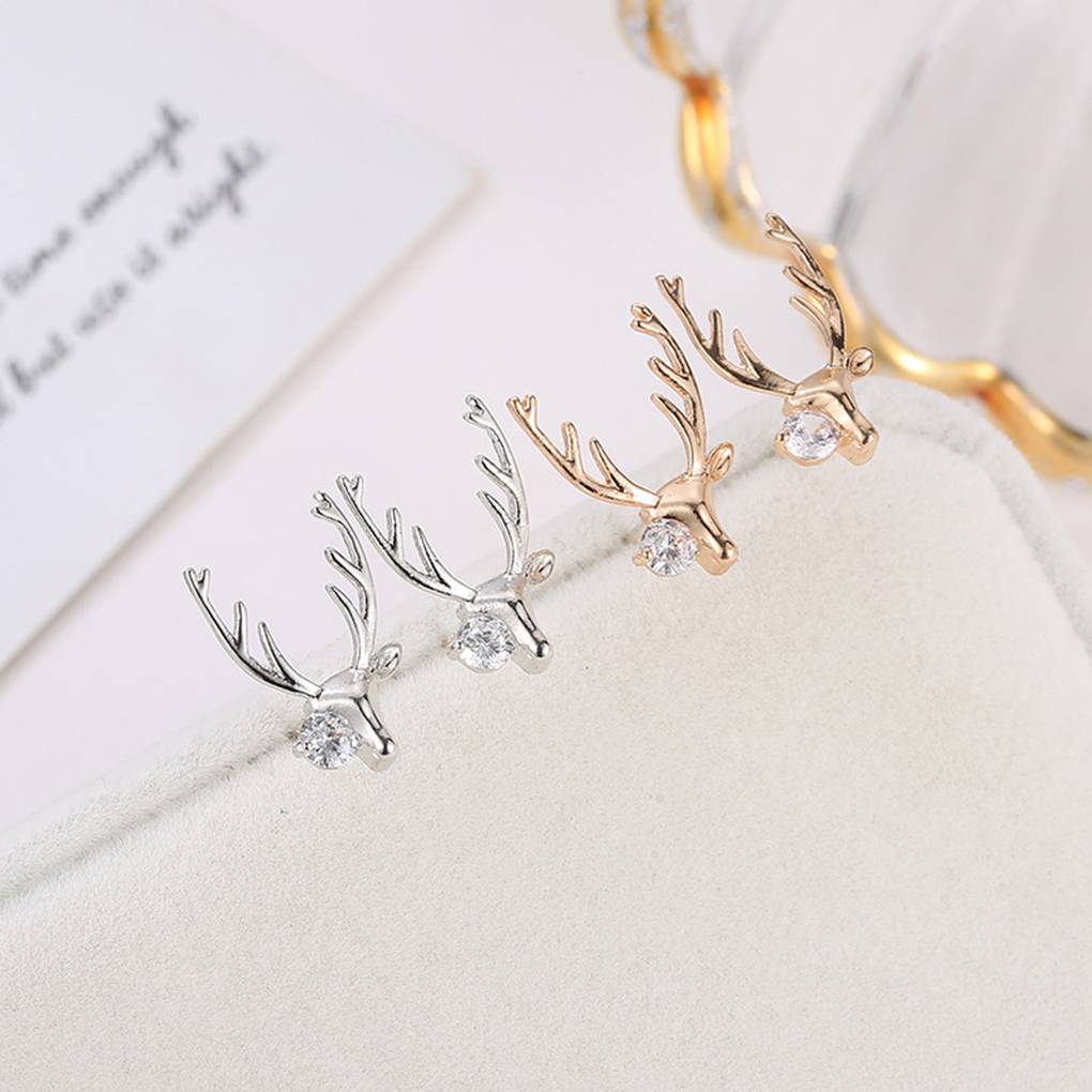1 Pair Fashion Rhinestones Antlers Earring Women Christmas Ear Studs Girl Bohemian Crystal Ear Rings
