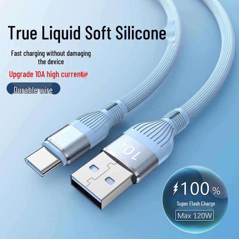 120W Silicone Type-C Super Fast Charging Cable for Huawei, Vivo, Honor 10A with Flash Charging