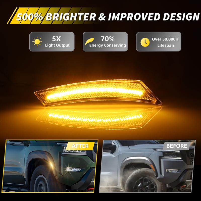 2Pcs Front Corner Side Marker Light Fender Light Turn Signal Light Reflector Light With LED For 2024+ Nissan Frontier