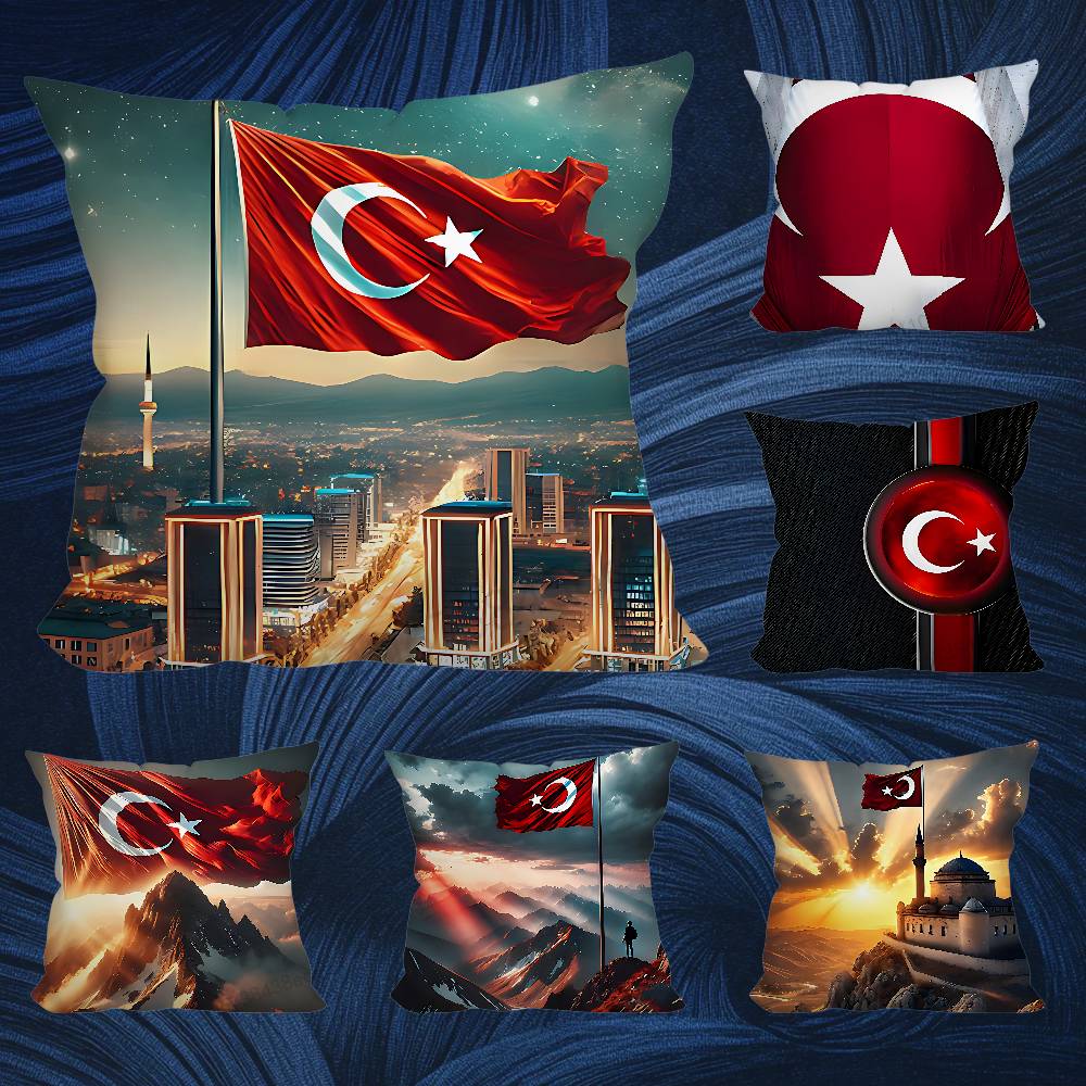 Art Turkish Flag Throw Pillow Case Living Room Sofa Cushion Cover For Home Bedroom Decoration And Protector