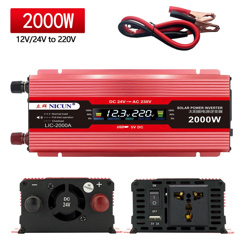 Onduleur de véhicule 12-24v Usage général Vers 220v Haute puissance Extérieur Ménager Batterie Voiture Convertisseur de puissance