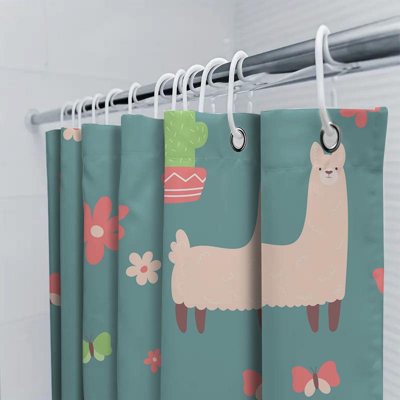 Creative Floral Animal Bath Curtains Bathroom Shower Waterproof Decorative Liners For Kids Children'S Room Home Decoration Green