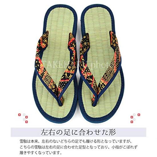 Takeharu Made In Japan Tatami and Igusa Hemp Size M Women's Sandals, Calypso, Leaf/Navy,