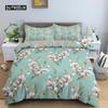 Flower Duvet Cover Set King Size Pink Flowers Green Leaves Pattern Quilt Cover for Teen Girl Microfiber Floral Theme Quilt Cover