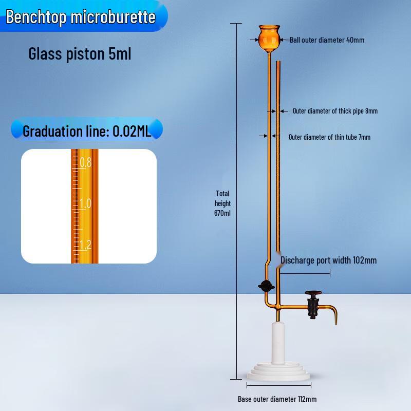 Precision Glass Micro Burette with Clamp and PTFE Piston