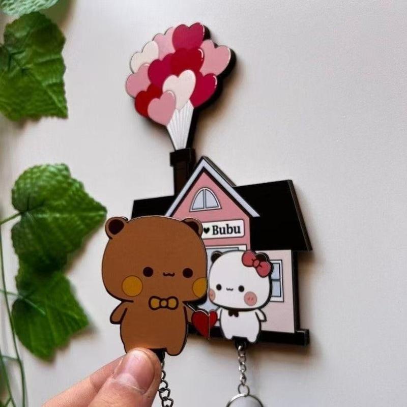 Kawaii Wall Key Holder Panda Bubu And Dudu Acrylic Keychain Hanger Cartoon Backpack Charm Key Ring Pendant Accessory Couple Gift