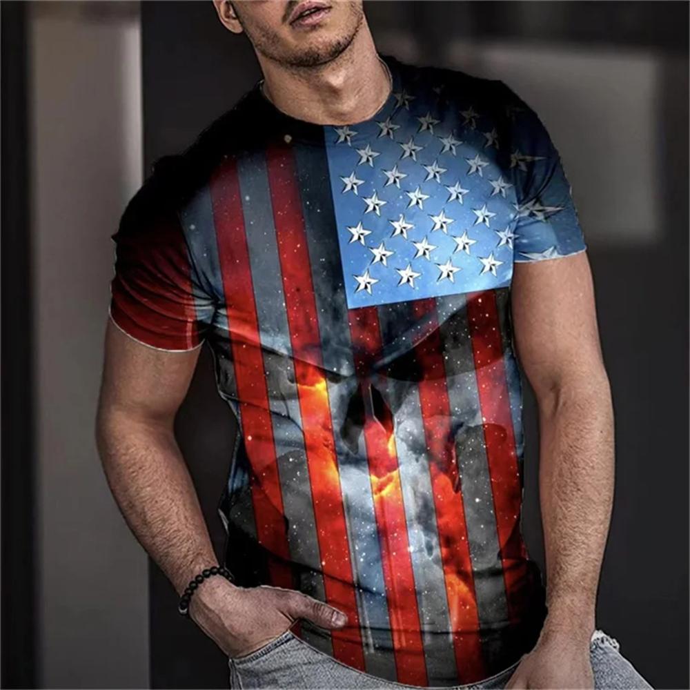 Letní pánské tričko 3D tisk Tričko s vlajkou USA Velká trička Topy Neformální Krátký rukáv Americký Streetwear Móda Muži Oblečení