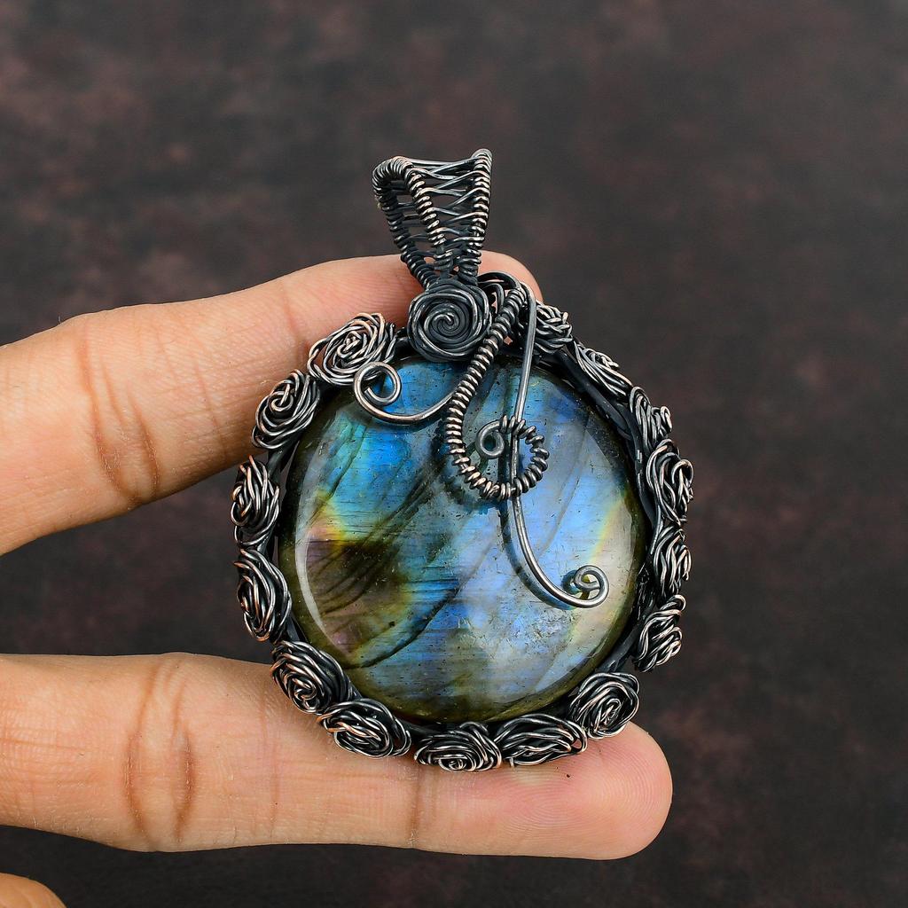 Přívěsek Labradorit Měděný drát opletený přívěsek Ručně vyráběný Dámský přívěsek Měděný drát Šperky Labradorit Přírodní drahokam Šperky Dárek pro maminku