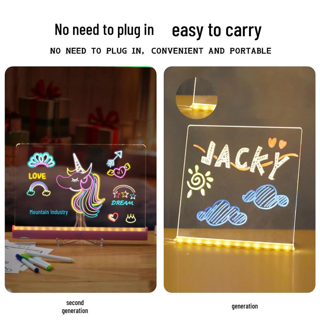 Rechargeable Light-Up DIY Acrylic Drawing Board for Kids - Erasable and Cartoon-Themed Painting Set