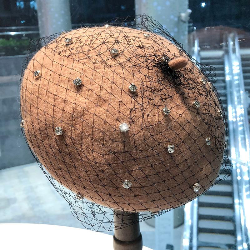 Imitation Wolle Hut Damen Herbst Warm Wasser Diamant Baskenmütze Damen Modisches Temperament Netz Kürbishut