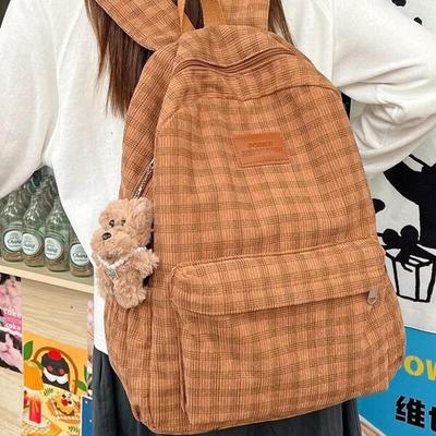 Li Shen Plaid School Backpack