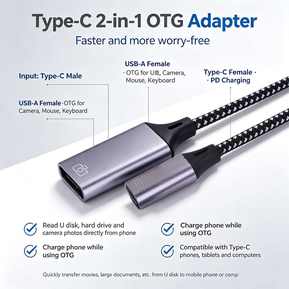 USB 3.0 2 in 1 Type-C To USB a Adapter Type C OTG Charging Adapter Tablet