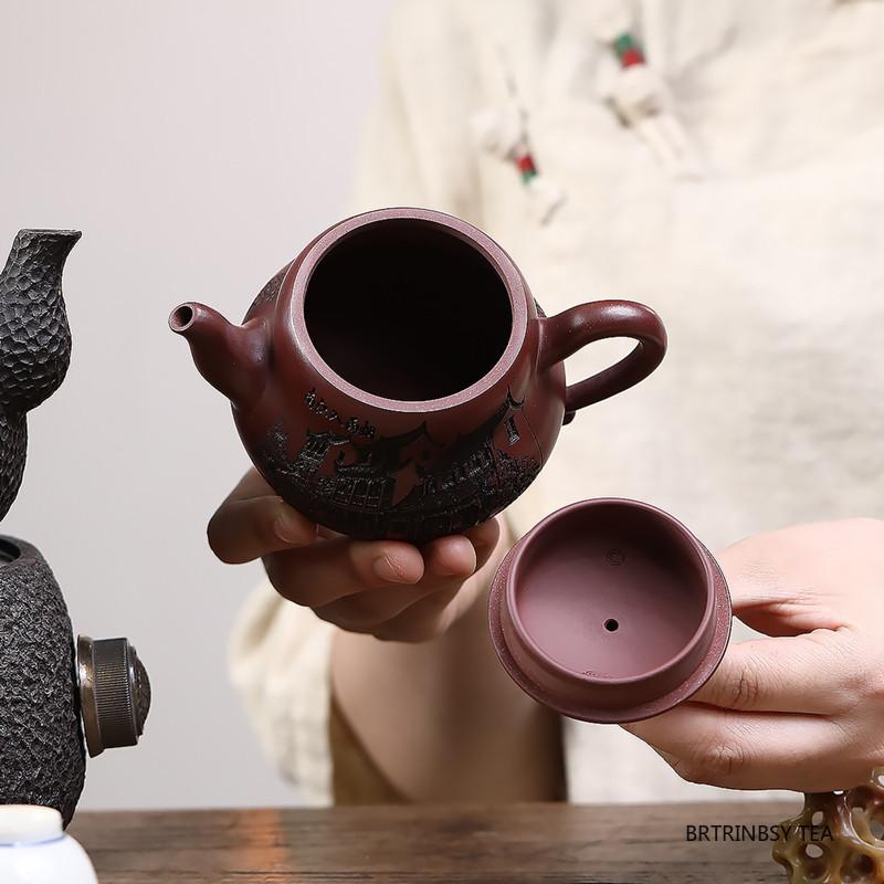 Chinese Yixing Handmade Purple Clay Teapot Household Gourd Shape Tea Pot Beauty Tea Infuser Kettle Raw Ore Zisha Tea Set 260ml
