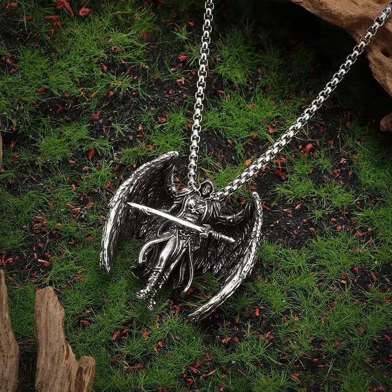 -selling Michael the Archangel Necklace, Retro-stylish, Unique, Alloy Pendant, Sweater Chain