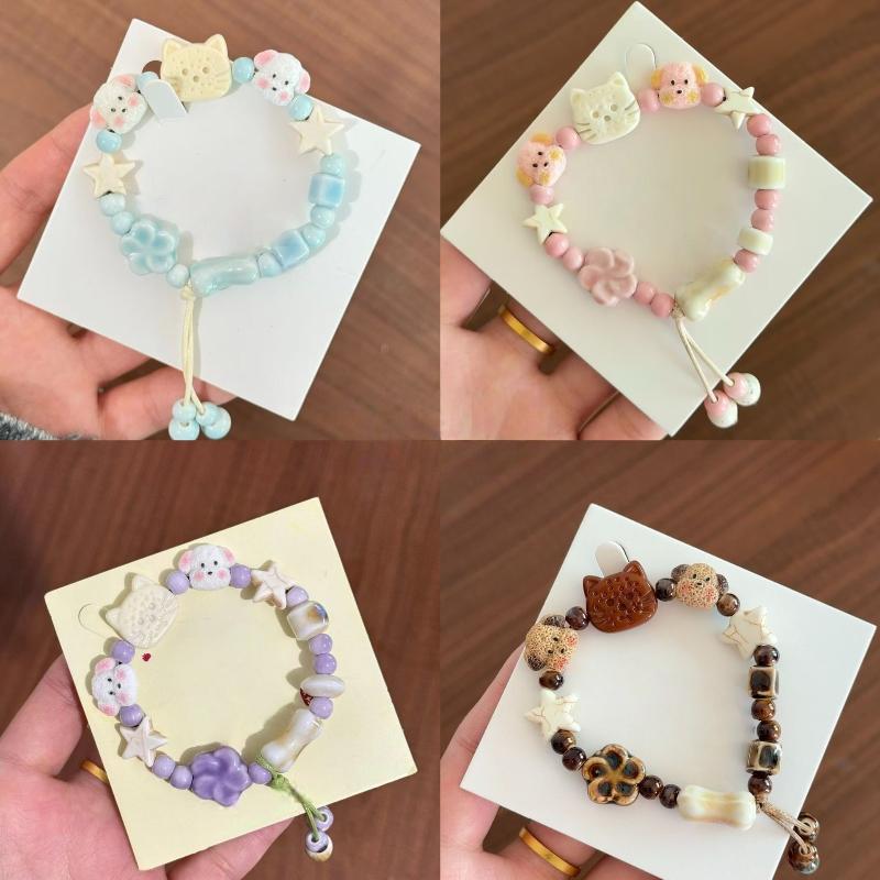 1/4Pcs Kitten Beaded Bracelet Ceramics Cute Cat Charm Bracelet For Women Lovers Gift Girls Fashion Jewelry Gift Y2K Accessories