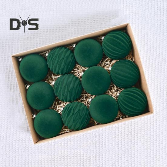 12Pcs Christmas Balls Decorations Shatterproof Velvet Ball Pendant Flocked Christmas Tree Hanging Ball Ornaments for Home Wedding Supplies
