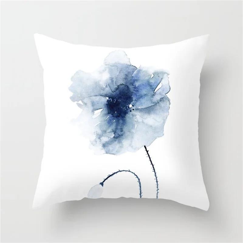 45x45cm Ins Blue Flower Marble Polyester Pillowcase Leaves Geometric Patchwork Cushion Cover Chair Living Room Home Decoration